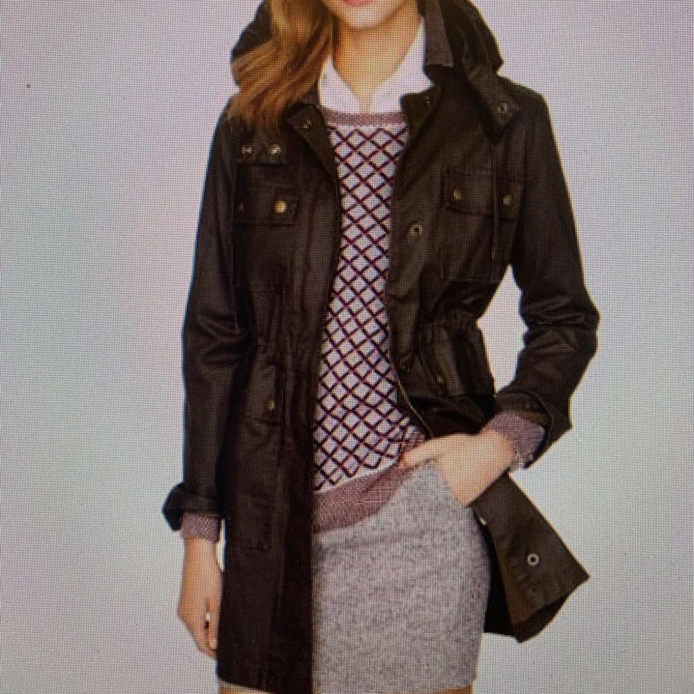 J, Crew long waxed canvas field jacket with hood